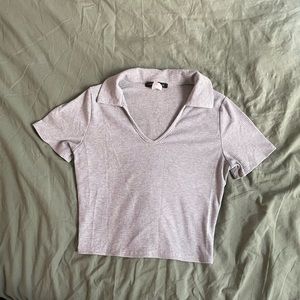 70s style collar grey ribbed baby tee